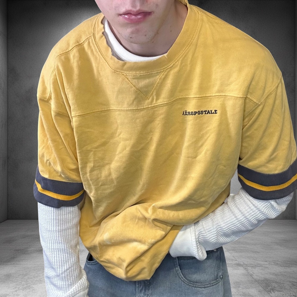 Vintage Aeropostale Y2K Football Jersey T-Shirt Yellow Aero 00 Boxy Fit 1383 - Picture 2 of 8